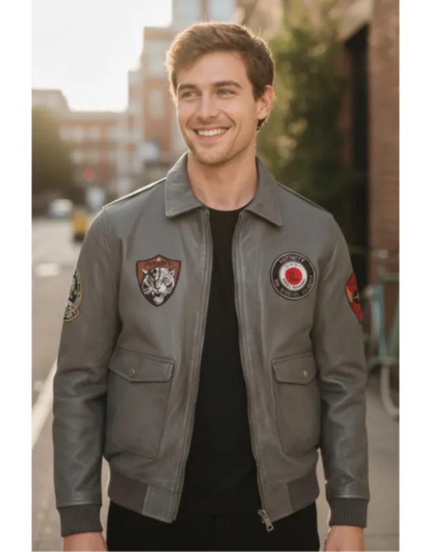 Flying Leather Bomber Aviator Collar Jacket