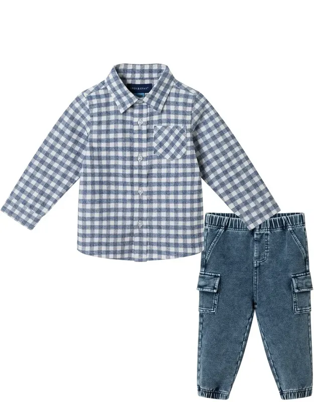 Button-down Denim Jogger Set