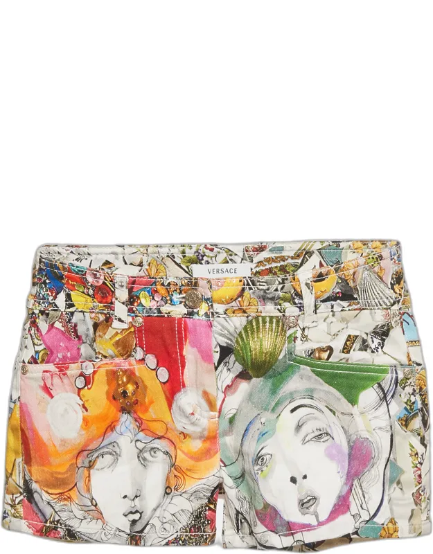 Multicolor Printed Denim Shorts