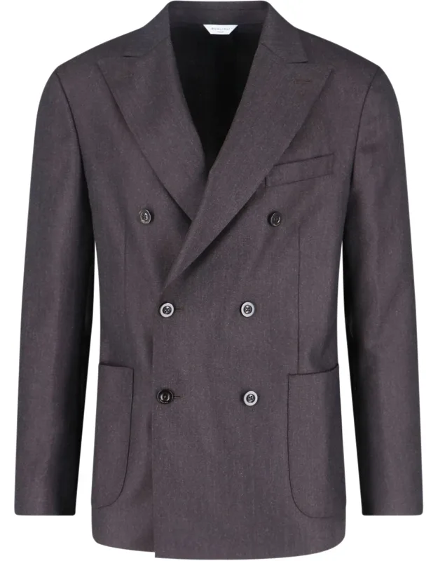 Double-breasted Blazer In Virgin Wool With Peak Lapels