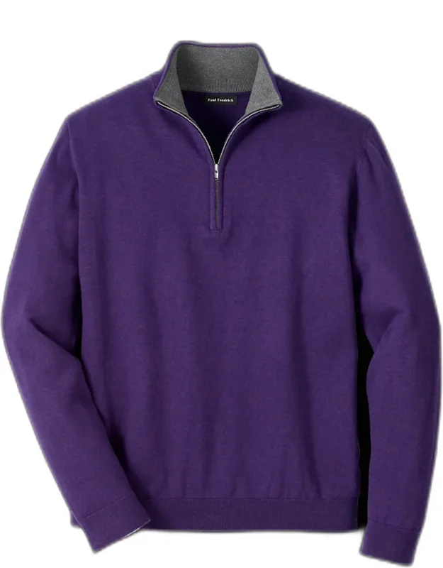 Supima Cotton Quarter Zip Mock Neck Sweater