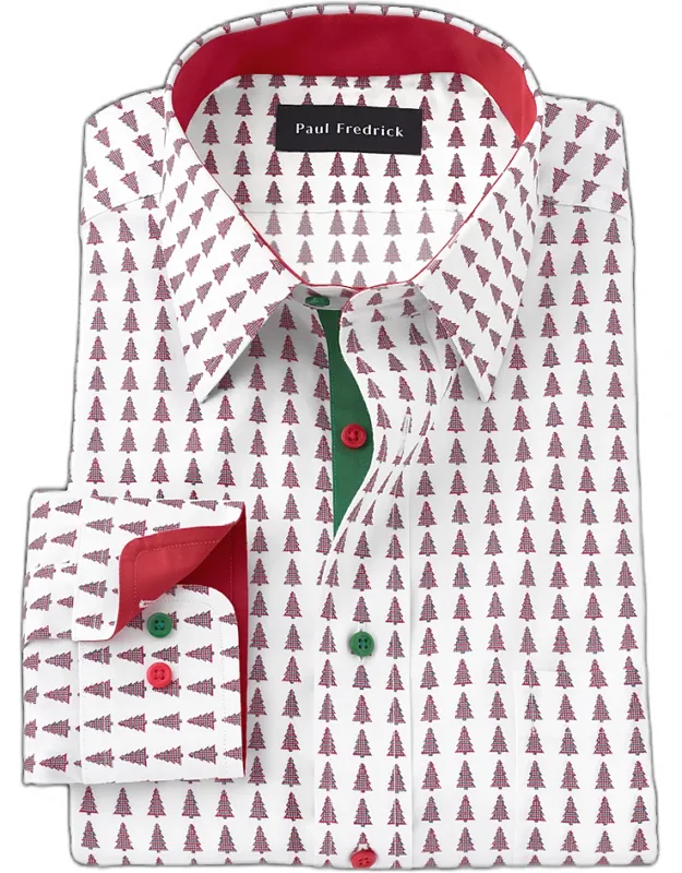 Tailored Fit Comfort Stretch Non-iron Novelty Dress Shirt With Contrast Trim, Point Collar, Longer Tails Designed To Stay Tucked In