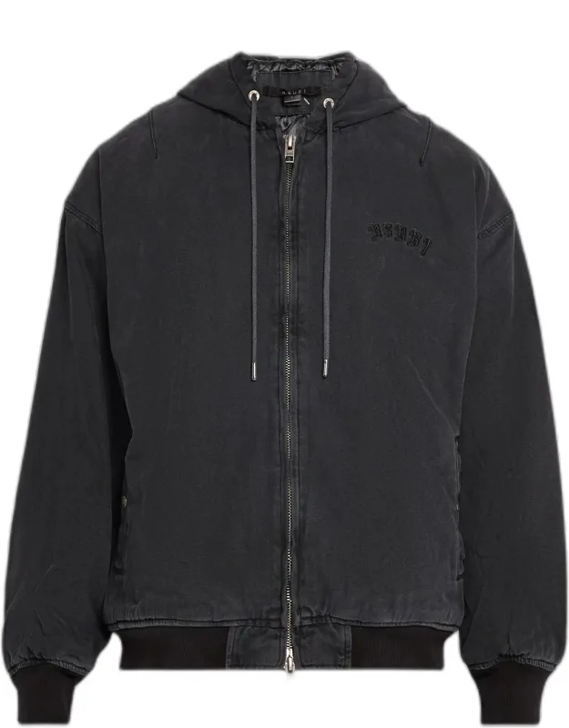 Studded Logo Hooded Bomber Jacket