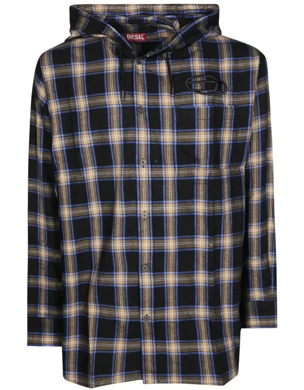 Plaid Shirt With Hood And Logo Patch