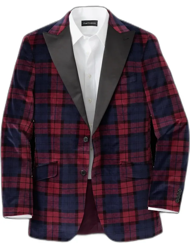 Velvet Plaid Satin Peak Lapel Sport Coat