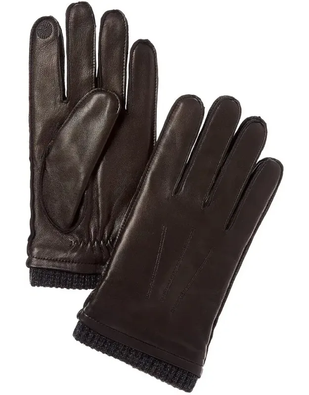 Marled Rib Cashmere & Leather Gloves