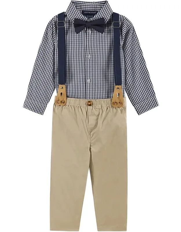 Gingham Button-down & Suspenders Set