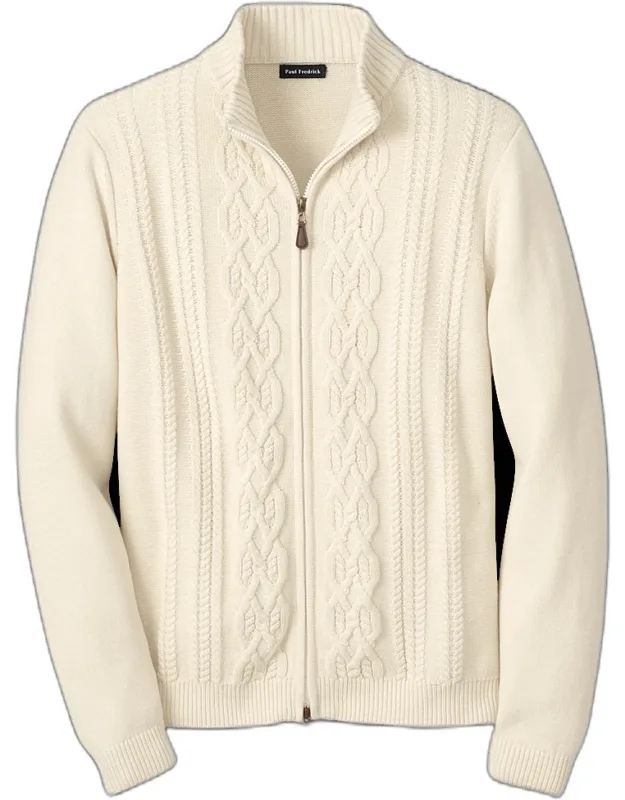 Cable Full Zip Mock Neck Sweater