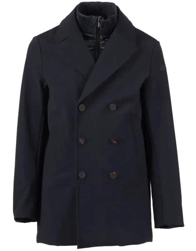Thermo Peacoat With High Collar And Buttoned Closure