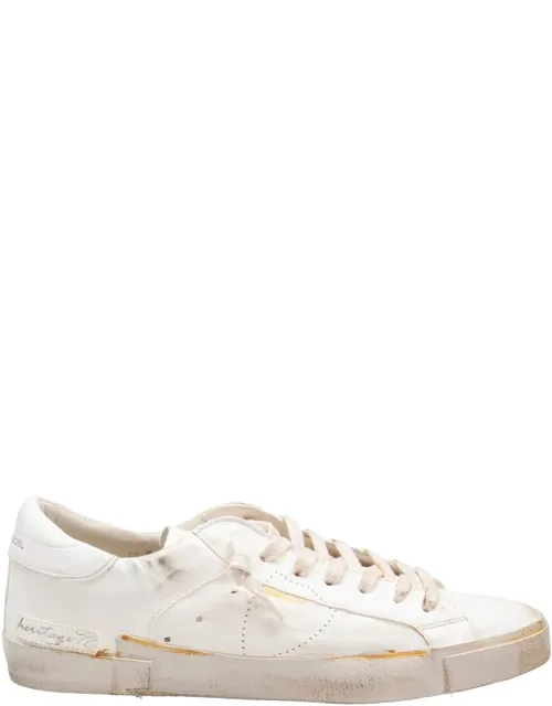White Leather Sneakers With Vintage Effect