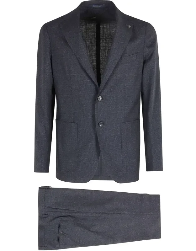 Pied De Poule Suit With Spread Lapel And Slim-fit Pants