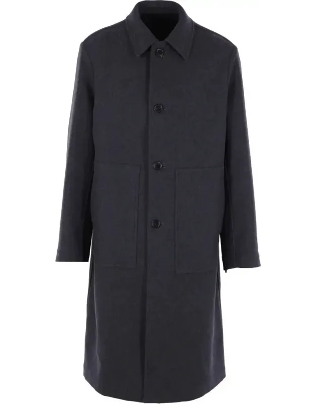 Coat With Pointed Collar And Front Button Closure