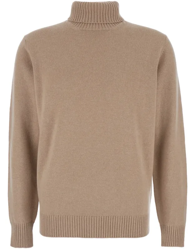 Turtleneck Sweater With Ribbed Trims In Wool