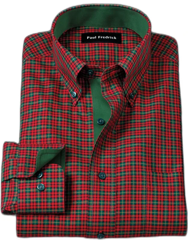 Comfort Stretch Non-iron Plaid Dress Shirt With Contrast Trim