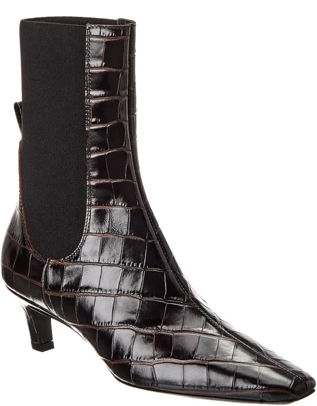 Croc-embossed Leather Booties