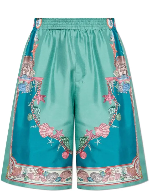 Silk Shorts With Coral Theatre Print