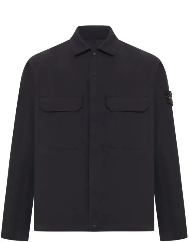 Shirt With Front Covered Zip And Three Snap Button Closure And Shirt Collar