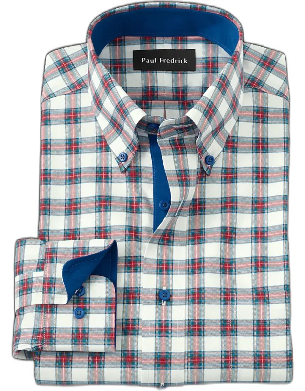 Comfort Stretch Non-iron Plaid Dress Shirt With Contrast Trim