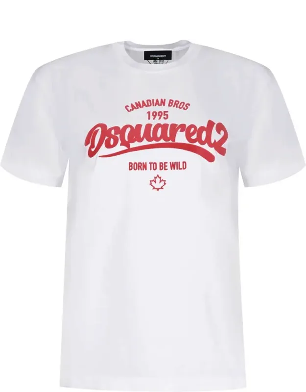 T-shirt With Ribbed Crew Neck And Contrasting Velvet Logo