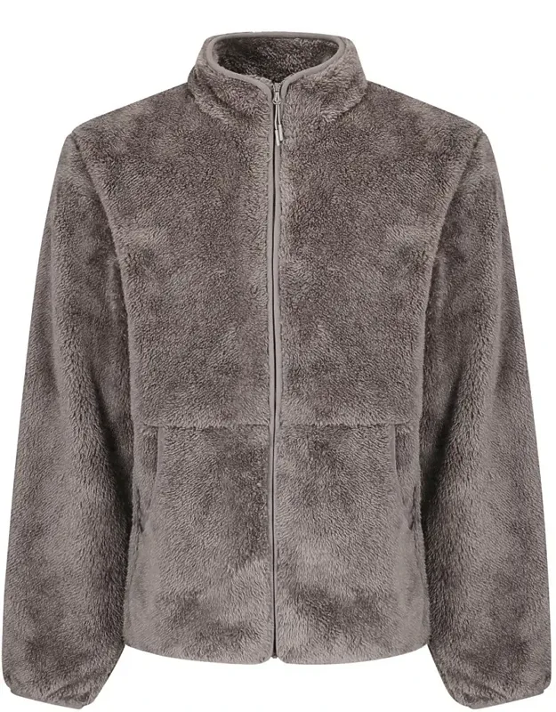 Plush Fleece Jacket With High Collar And Kangaroo Pocket