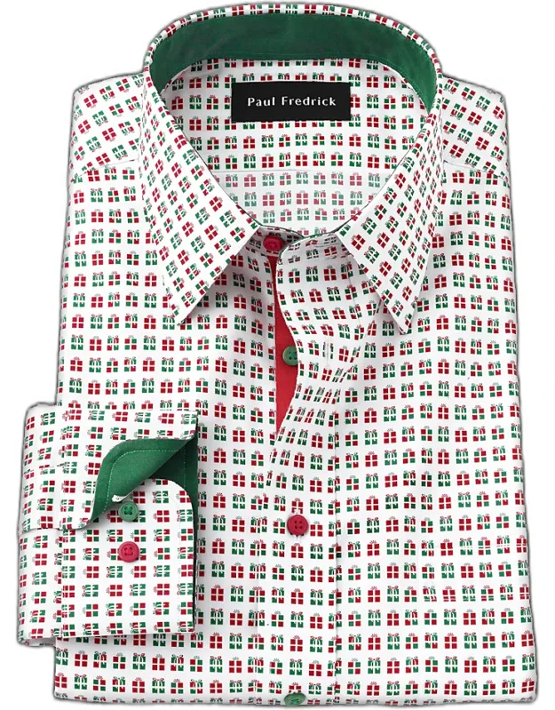 Tailored Fit Comfort Stretch Non-iron Dress Shirt With Contrast Trim, Point Collar, Longer Tails