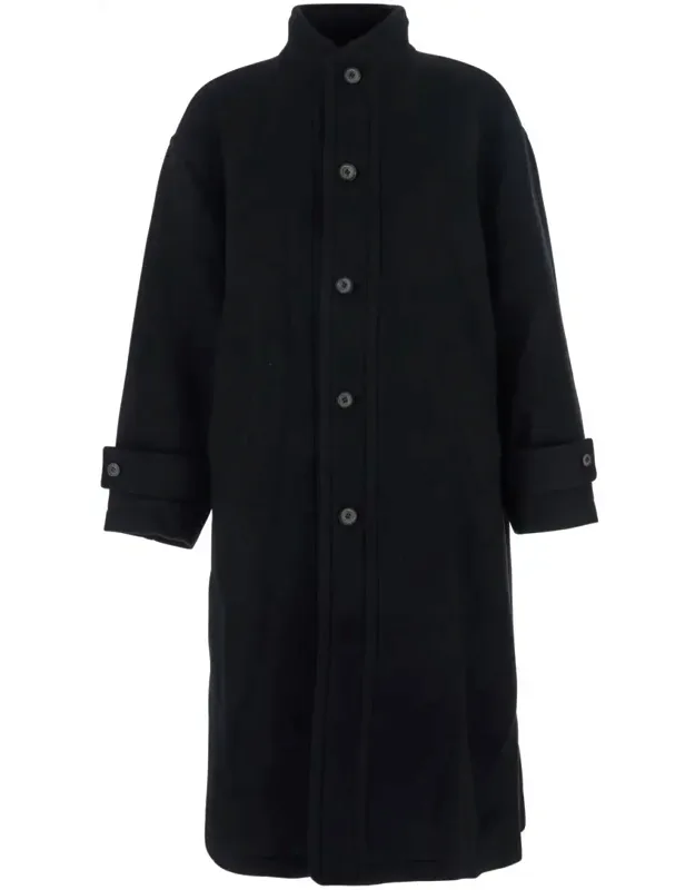 Coat With High Neck And Belted Cuffs In Wool