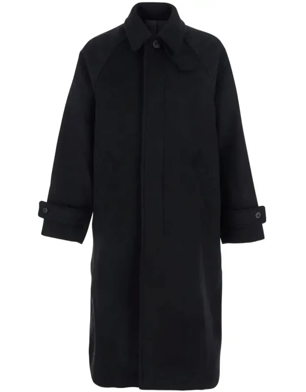 Coat With Wide Collar And Hidden Button Closure In Wool