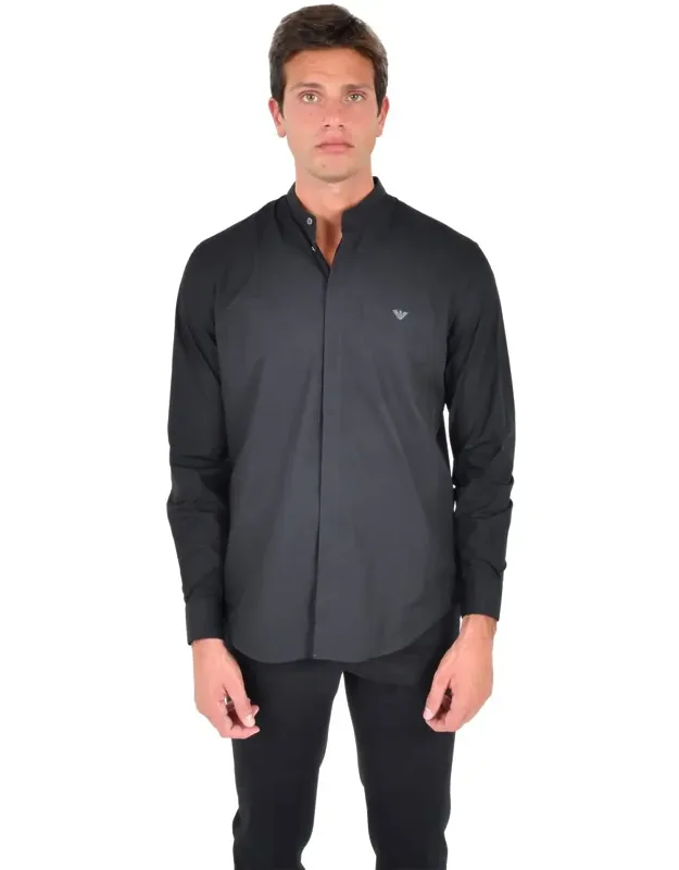 Shirt With Concealed Button Placket And Mandarin Collar