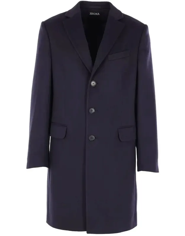 Zegna Single-breasted Coat Crafted From Wool-cashmere Blend With Classic Lapel And Structured Shoulders