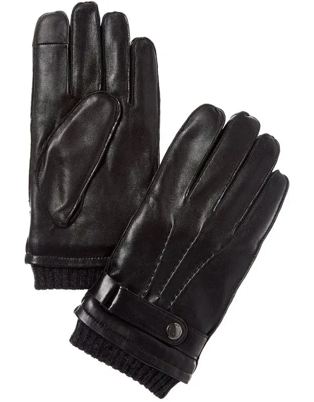 Belted Wool-trim Leather Gloves