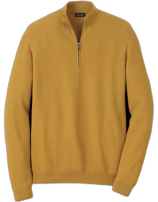 Silk Cotton Cashmere Quarter Zip Mock Neck Sweater