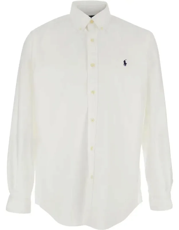 Custom Fit Oxford Shirt With Button Down Collar And Pony Embroidery In Cotton