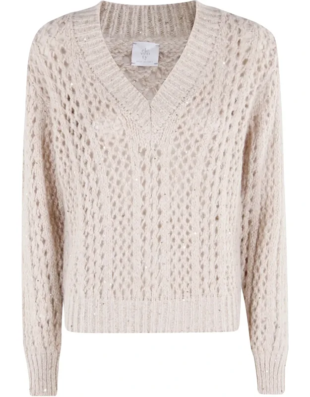 Sweater - Perforated Fabric, Sequined Inserts