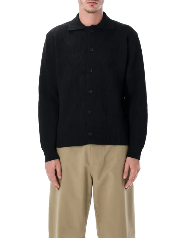 Super Fine Wool Rib Knit Cardigan