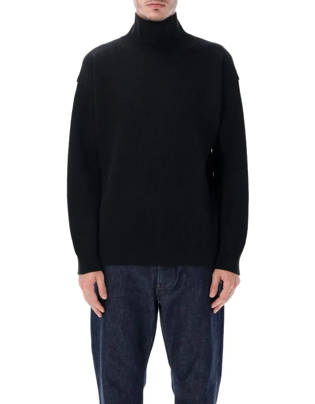 Super Fine Wool Rib Knit Turtleneck Sweater