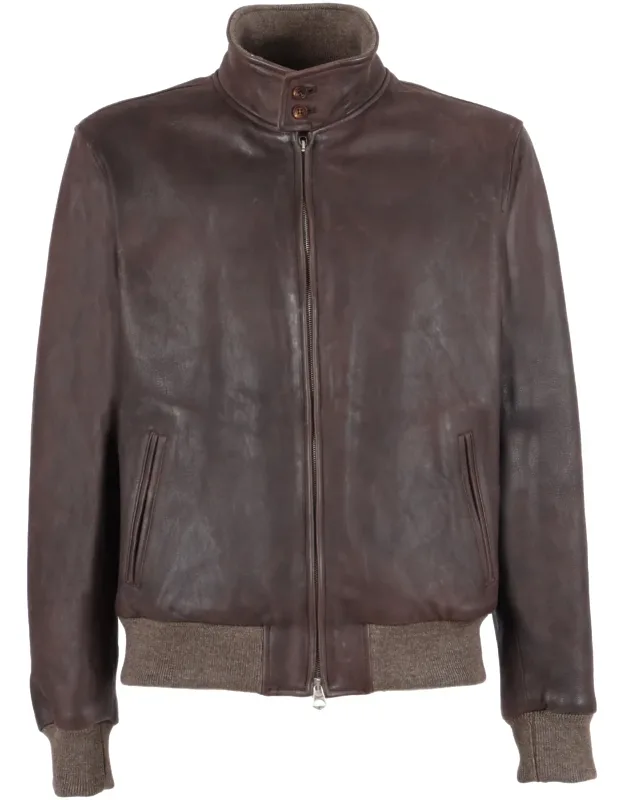 Goose Down Jacket With Double Slider Zip Closure, Standing Collar With Knitted Interior, Hem And Cuffs, Two Button Closure, And Two Side Welt Pockets