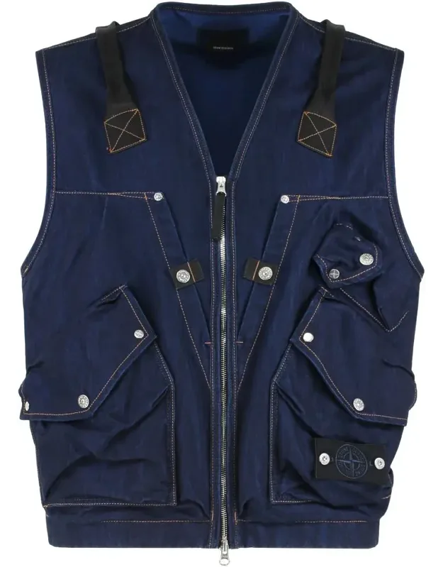 Denim Gilet With Zip And Pockets