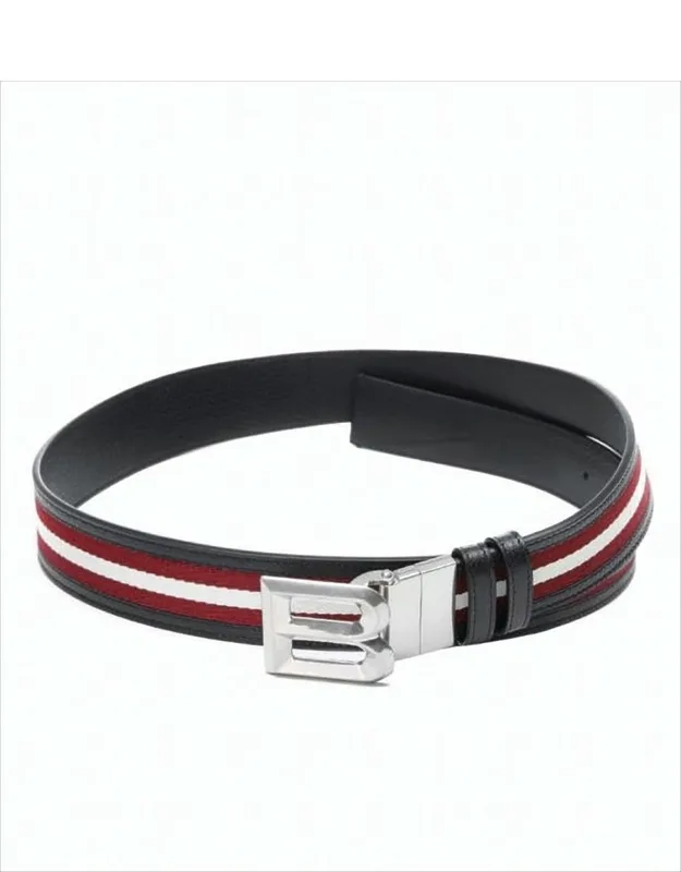 Leather Belt With Striped Fabric Inlay