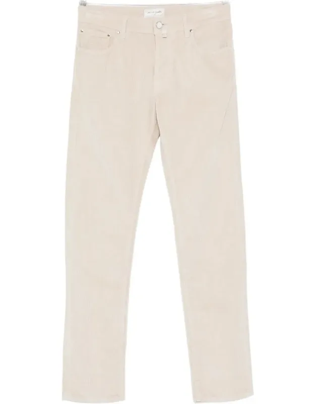 Slim Fit Denim Jeans With Corduroy Texture And Classic Five Pockets