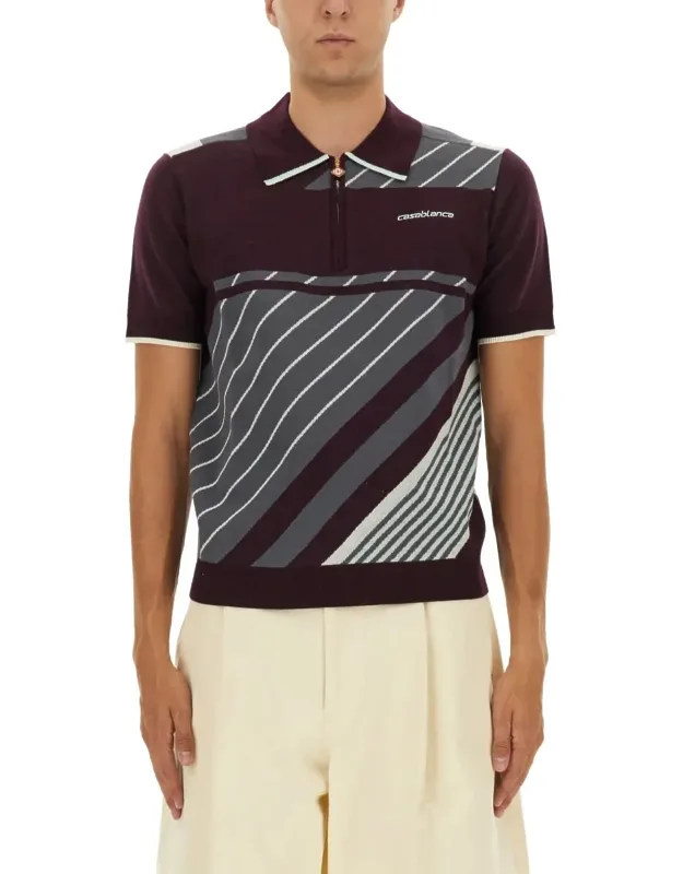Casablanca Diagonal Tennis Polo Shirt, 50% Merino Wool, 49% Polyamide