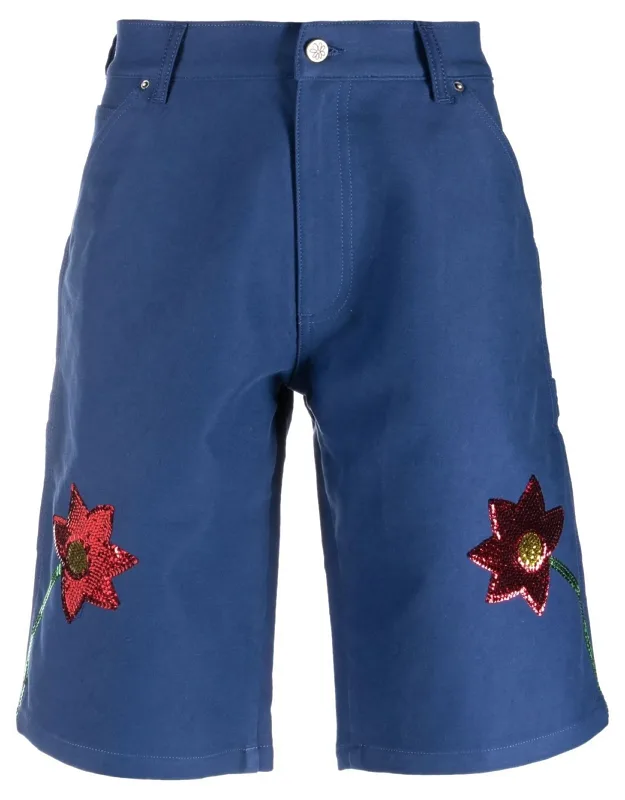 Embroidered Denim Shorts