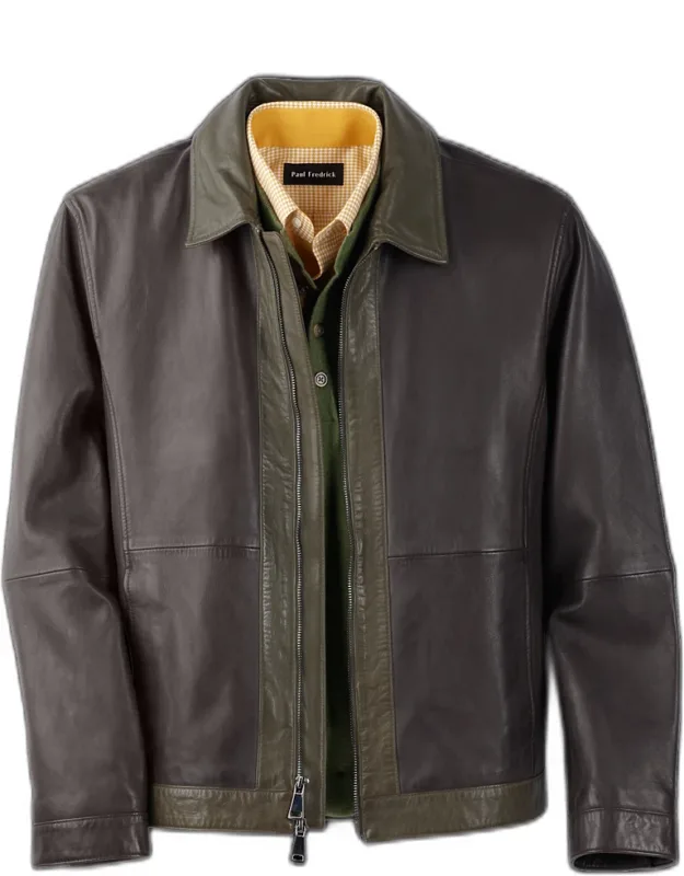 Leather Color Block Jacket