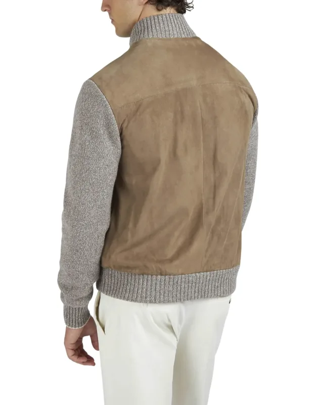 Hybrid Zip-up Cardigan In Suede, Wool, And Cashmere