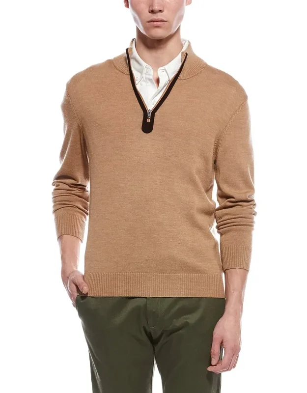 Plaited 1/4-zip Merino Wool Mock Neck Sweater