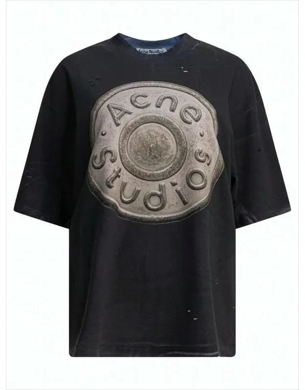 Distressed Short-sleeve T-shirt With Embossed Logo