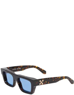 Sunglasses Square Full Rim, Havana Frame And Blue Lens