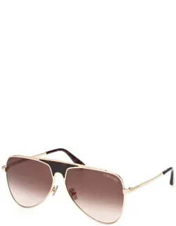 Sunglasses Aviator Full Rim, Shiny Rose Gold Frame And Brown Gradient Lens