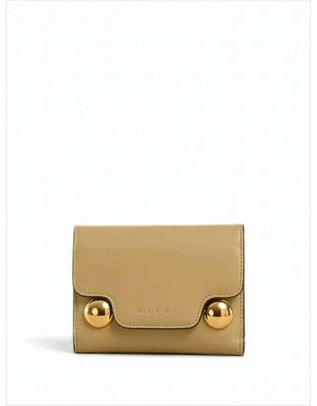 Rectangular Calf Leather Wallet With Gold-tone Accents