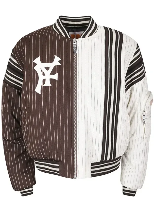 Bomber Jacket With Structured Collar And Ribbed Trim