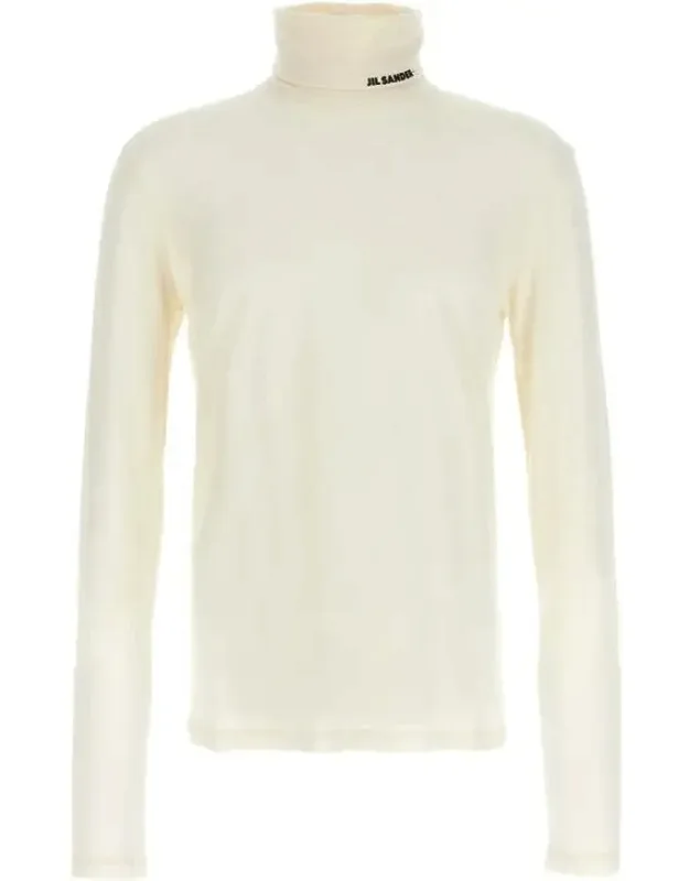 Turtleneck Sweater With Contrast Logo And Smooth Texture